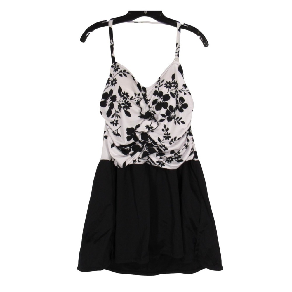 SUDDENLY SLIM CATALINA Black FLORAL Lightly Padded HALTER Skirted SWIM SUIT 1X